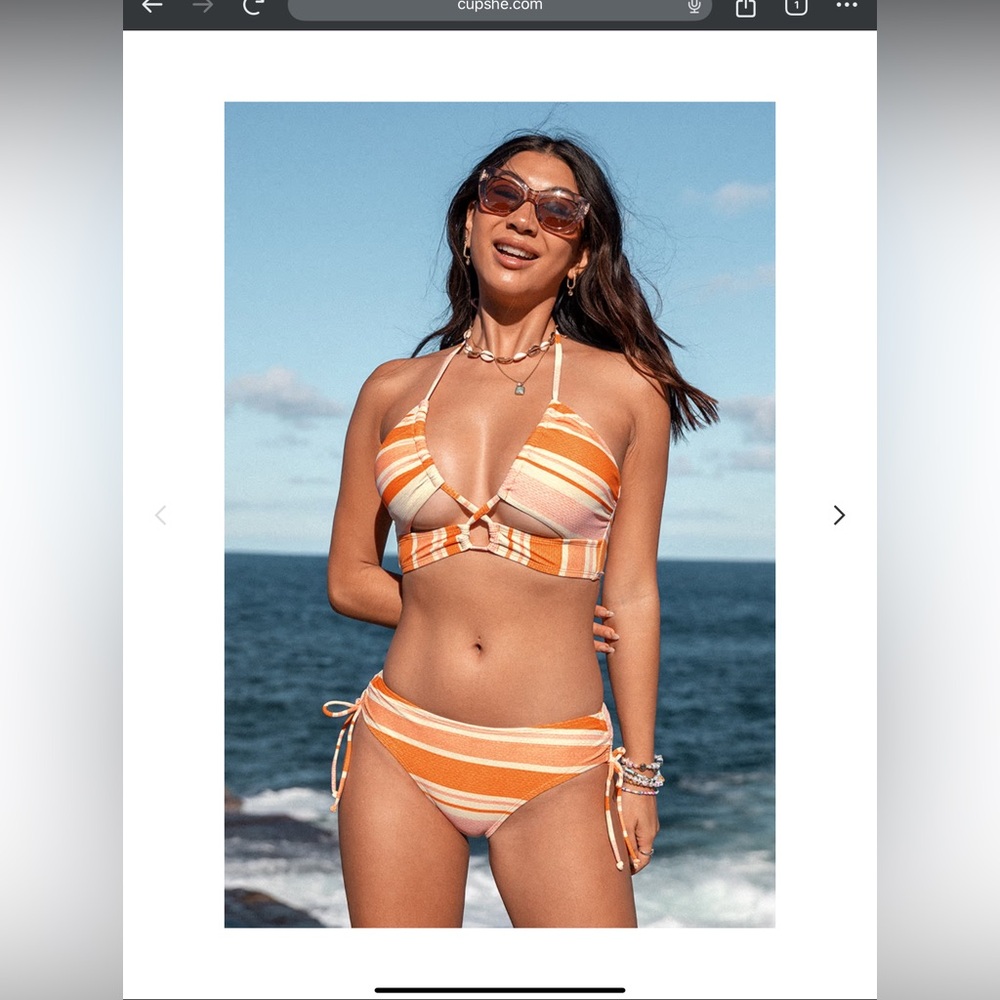 Cupshe Orange and White Striped Bikini